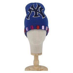GUCCI NY Knitted Fabrics Hat Wool Blue Auth am10088V